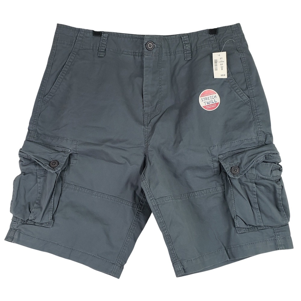 Aeropostale Stretch Twill Cargo Shorts‎ Mens 36 Gray Gorpcore Utility Hiking